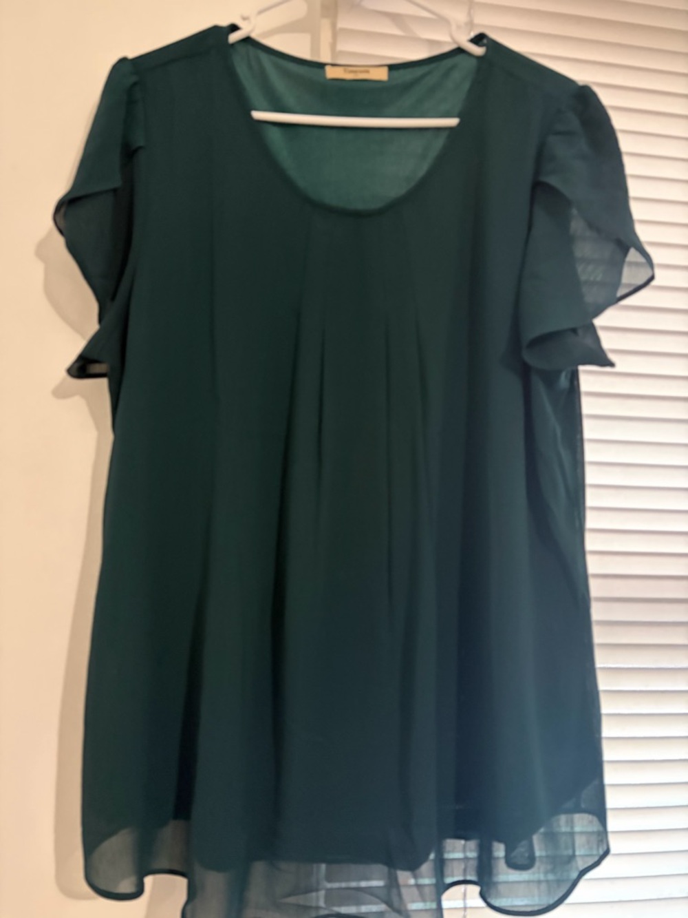 Timeson Dark Green Blouse XL Flutter Sleeve Flowy Top